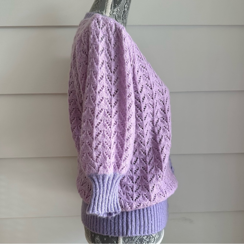 FRNCH Lilly Pointelle Cardigan in Lilac size M - Picture 4 of 9